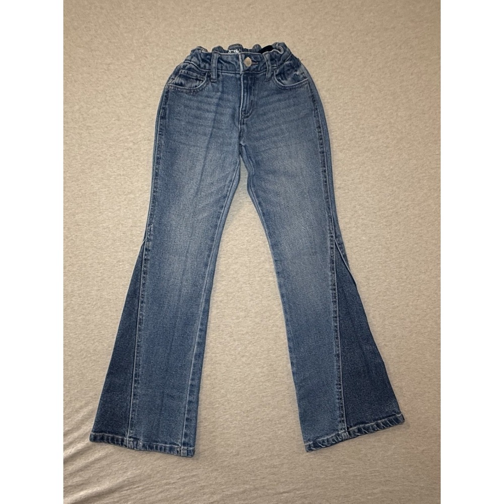 Class Act. kid size 8. two tone blue jean. bell bottom. medium and light wash.